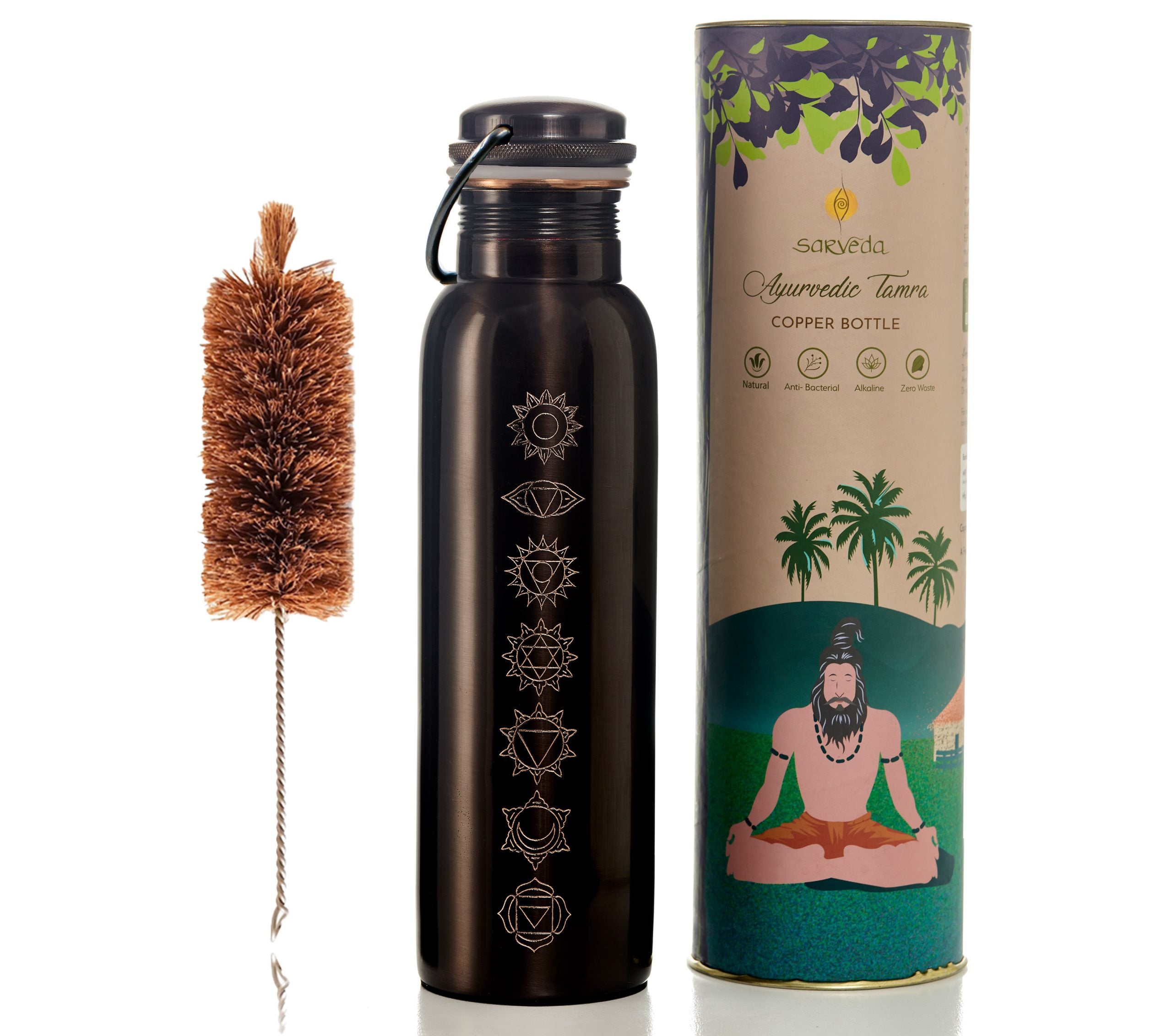 7 Chakras Pure Copper Water Bottle with Handle (1L)