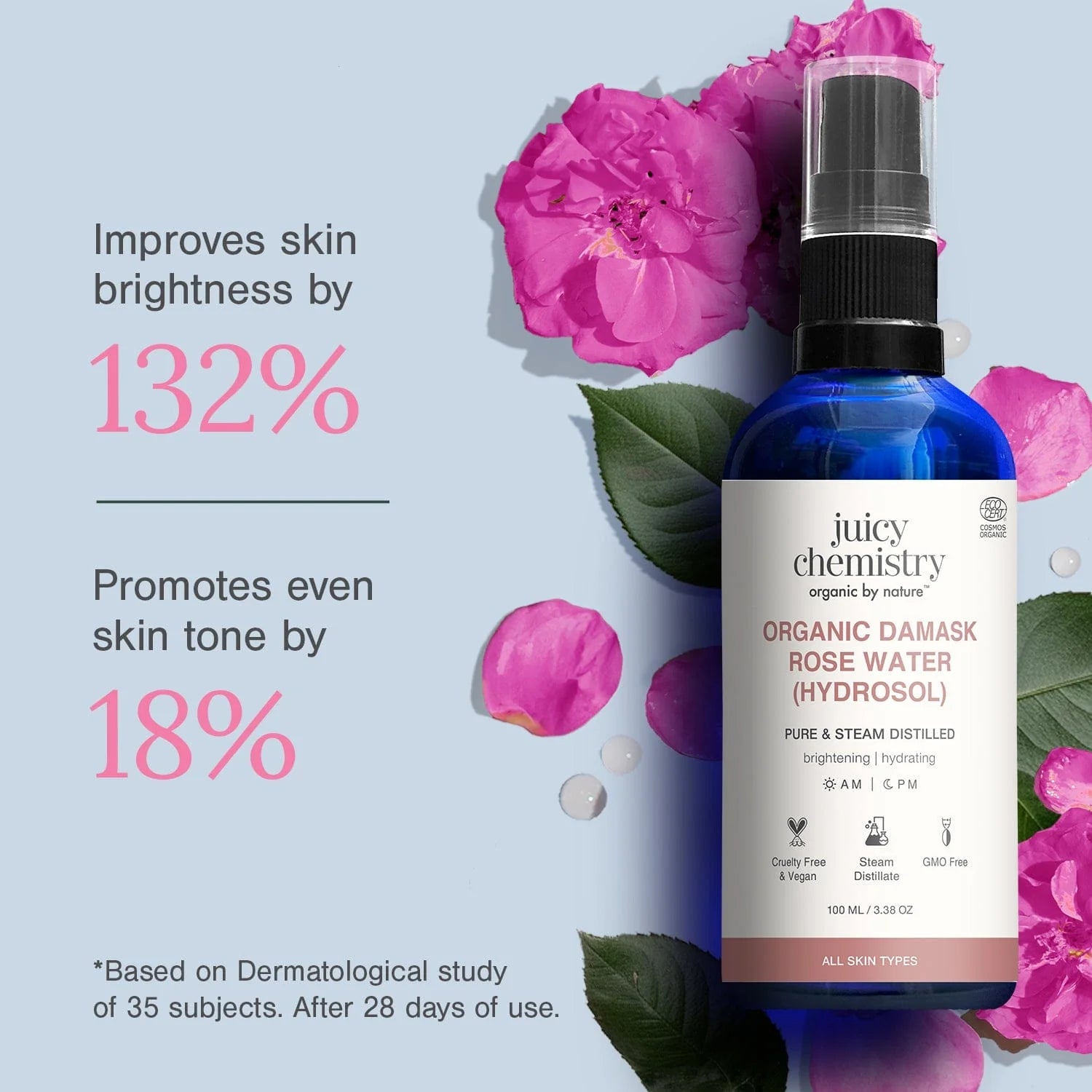 Juicy Chemistry Organic Rose Water Hydrosol 200ml face toner