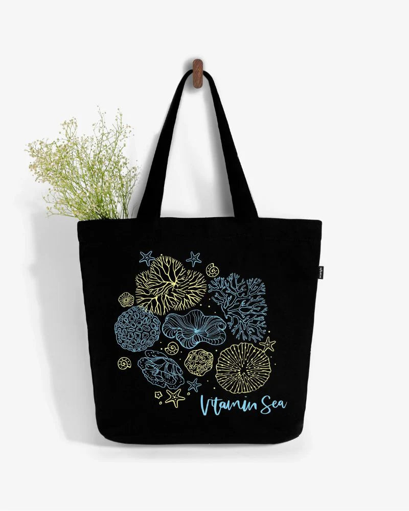 Vitamin Sea | Large Canvas Tote Bag for Women, Tote Handbags for Women with Zipper & Inner Pocket for College, Shopping, Office