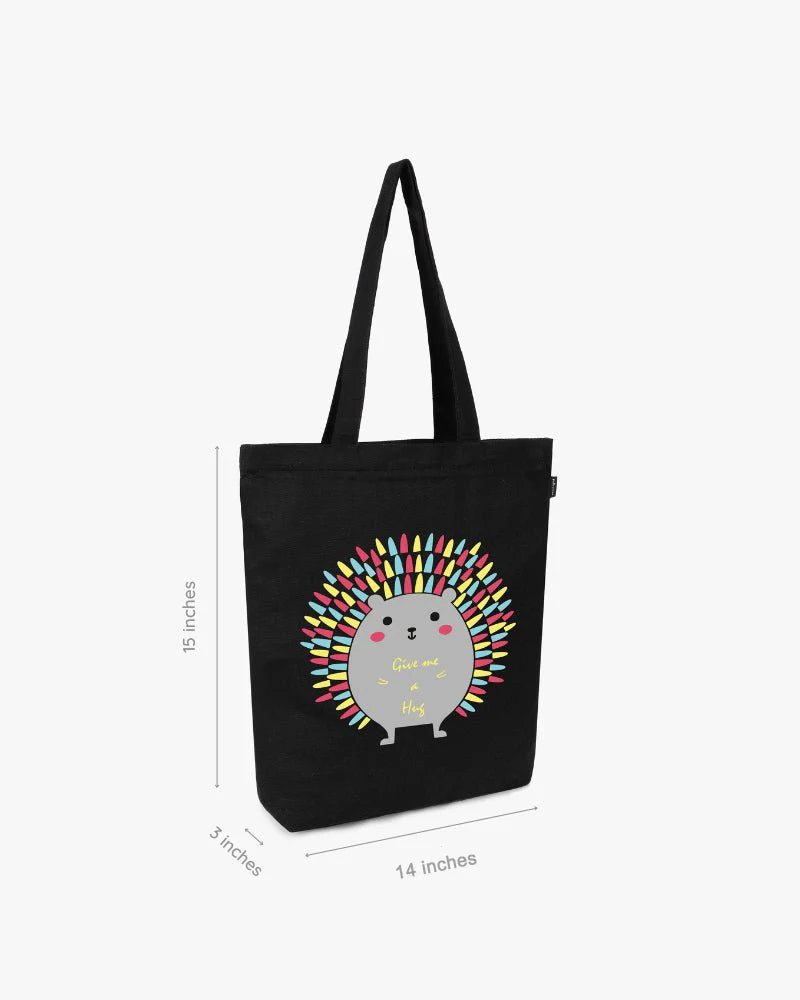 Porcupine Hug | Canvas Tote Bags for Women, College Bag for Girls, 100% Organic Cotton Tote Bag for Shopping, Travel & beach