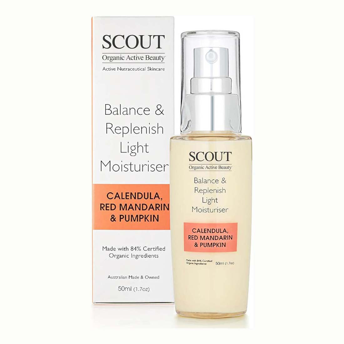 SCOUT Organic Active Beauty Balance & Replenish Light Moisturiser With Calendula, Red Mandarin & Pumpkin