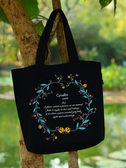 Cynefin | Large Canvas Tote Bag for Women, Tote Handbags for Women with Zipper & Inner Pocket for College, Shopping, Office