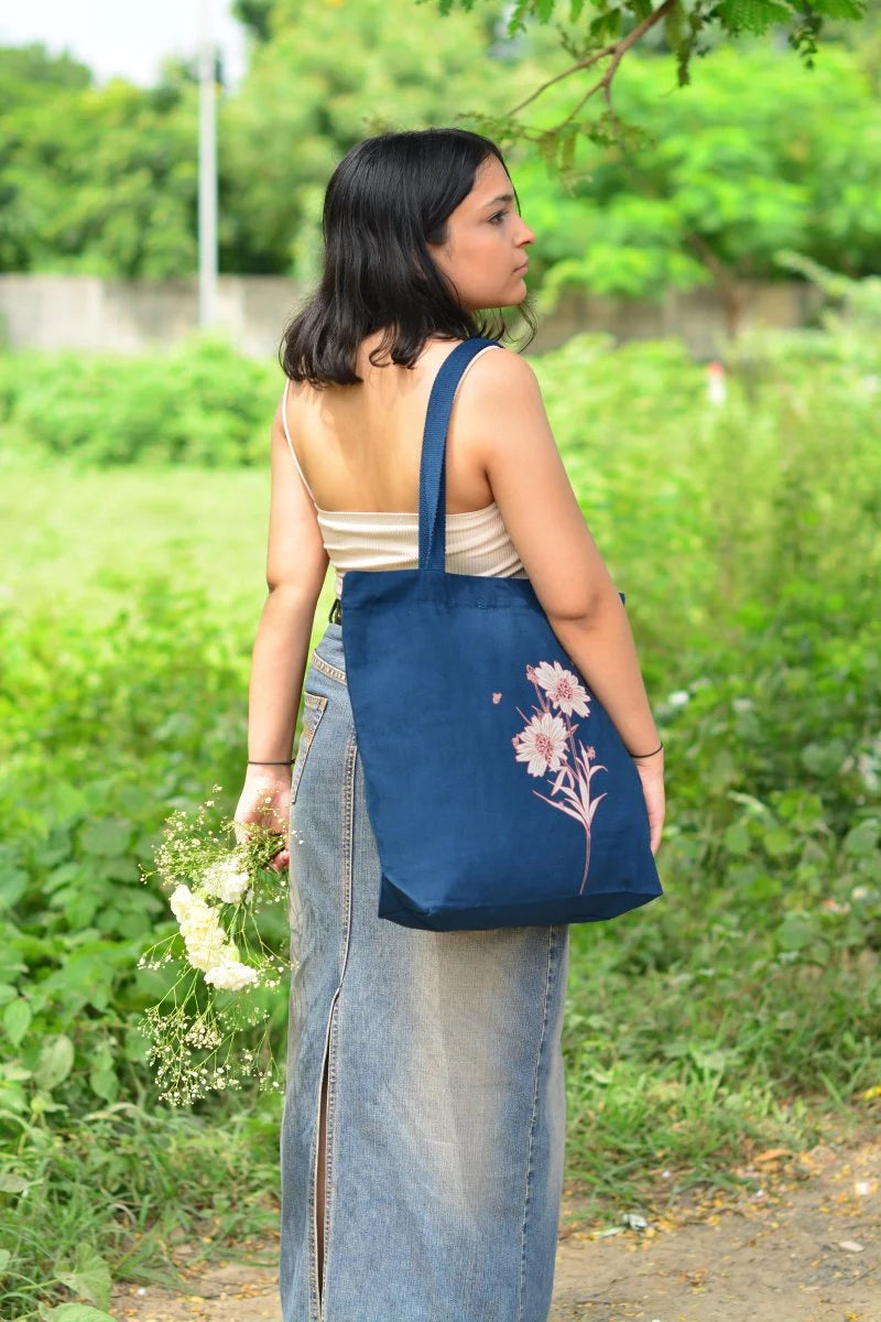 Happy Flowers | Large Canvas Tote Bag for Women, Tote Handbags for Women with Zipper & Inner Pocket for College, Shopping, Office