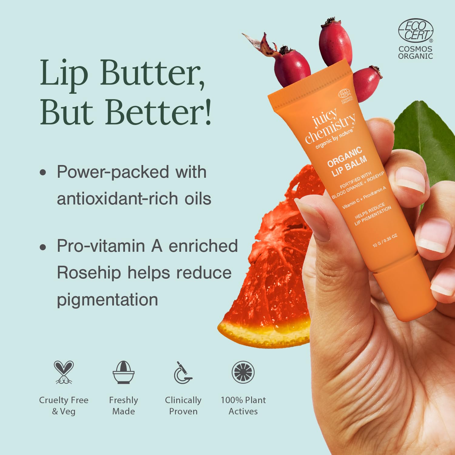 Juicy Chemistry organic blood orange rosehip lip balm