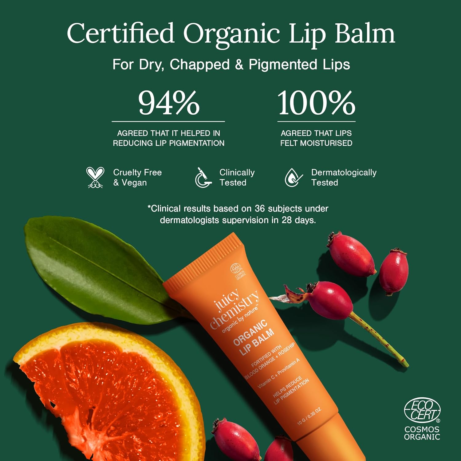 Juicy Chemistry organic blood orange rosehip lip balm
