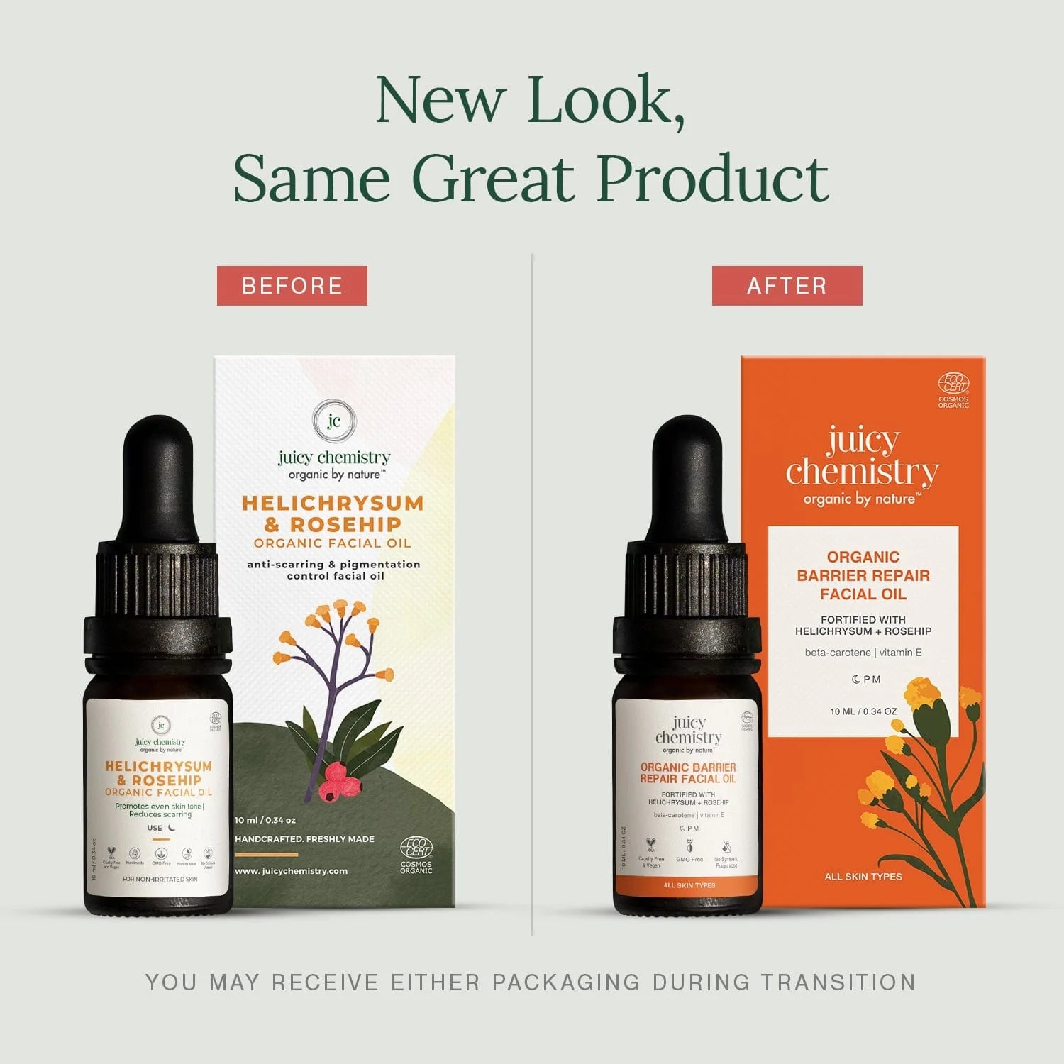 Organic Barrier Repair Facial Oil — Helichrysum & Rosehip 10 ml | Juicy Chemistry