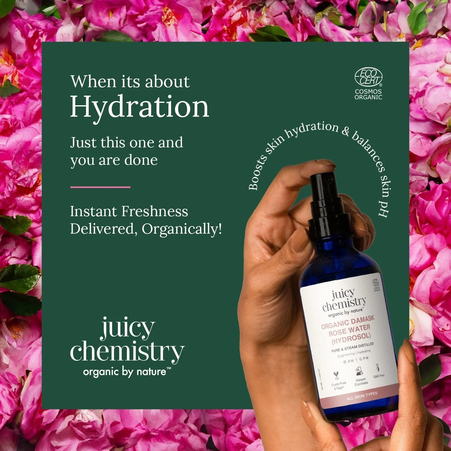 Juicy Chemistry Organic Rose Water Hydrosol 200ml face toner