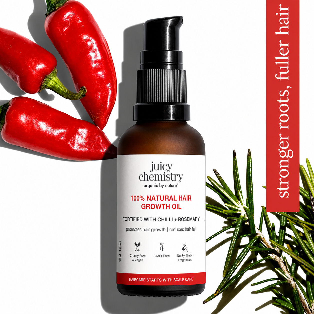 100% Natural Hair Growth Oil with Chilli + Rosemary