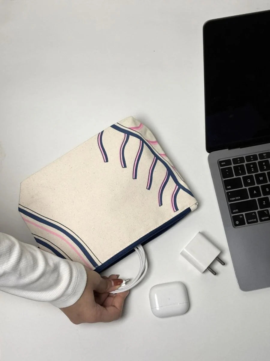 Makeup Pouch for Girls, Canvas Cosmetic Pouch | Rear Leaf