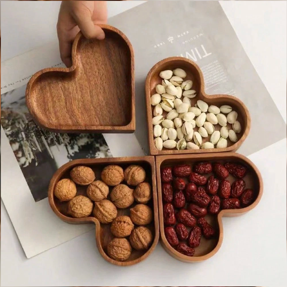 Heart Shaped Candy Box, Wooden Fruit Box Whole Wood Dried Fruit Storage Tray Japanese Solid Wood