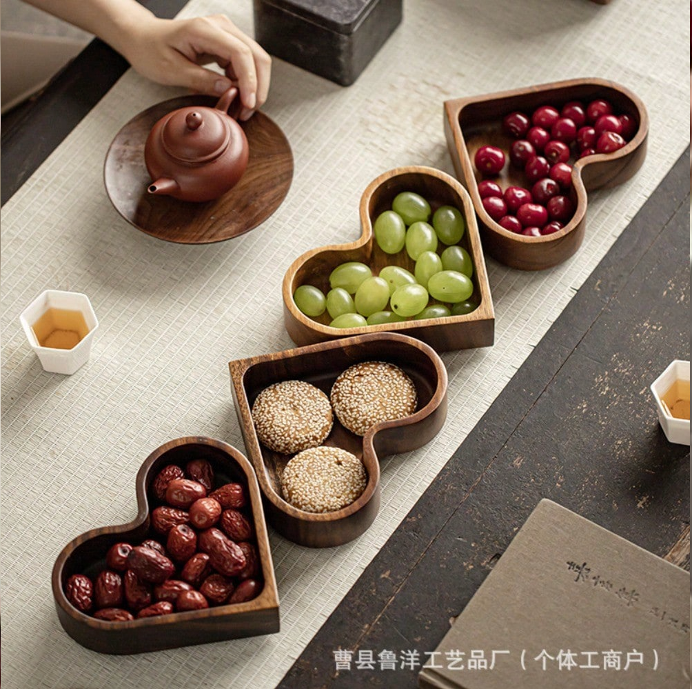 Heart Shaped Candy Box, Wooden Fruit Box Whole Wood Dried Fruit Storage Tray Japanese Solid Wood