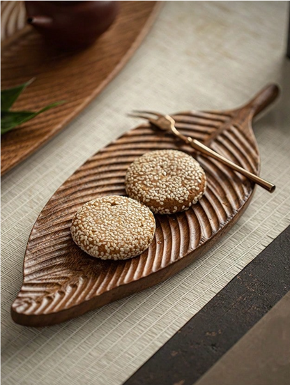 1pc Leaf Tray, Wooden Tray, Serving Tray, Tea Tray Great For Holding Snacks, Dry Fruits, Fruits, Desserts