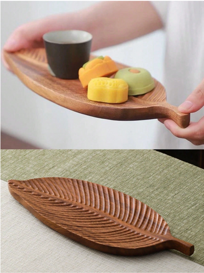 1pc Leaf Tray, Wooden Tray, Serving Tray, Tea Tray Great For Holding Snacks, Dry Fruits, Fruits, Desserts