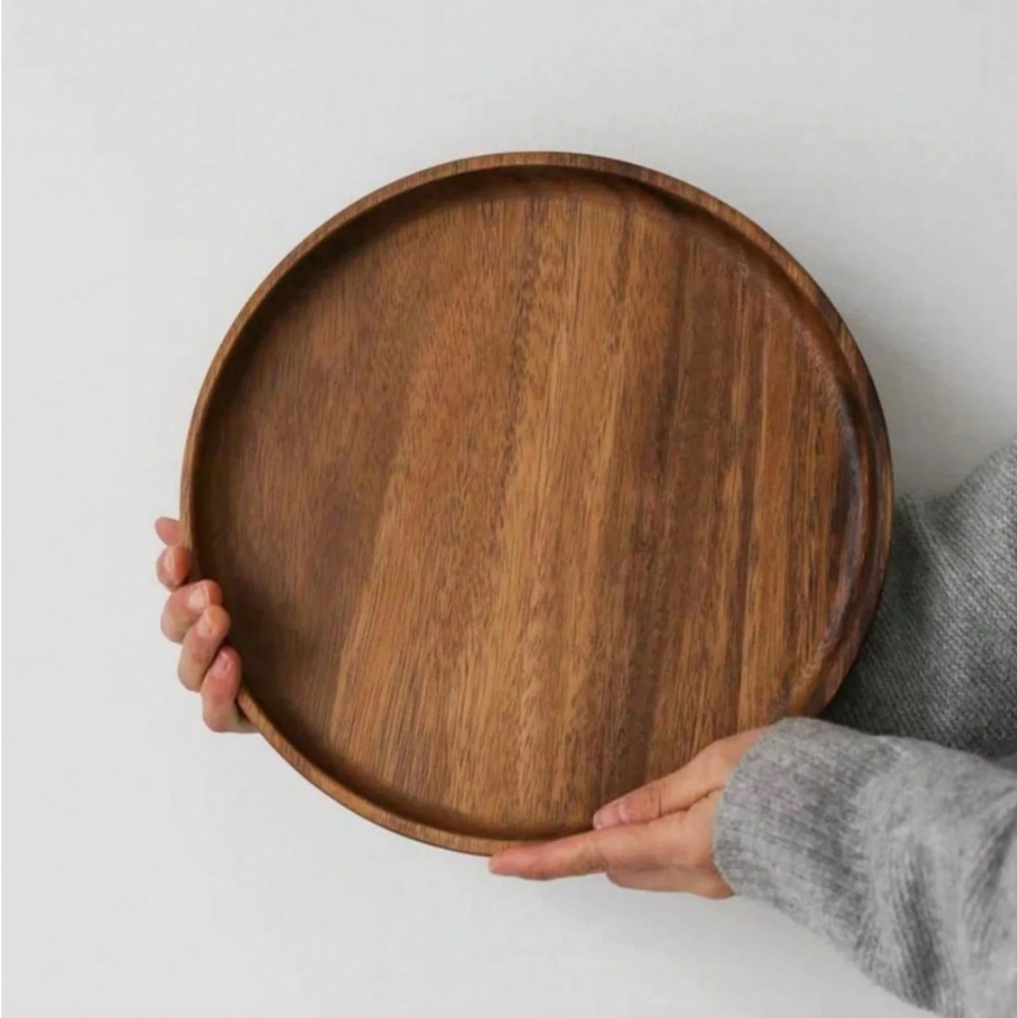 4-Sized Acacia Wood Round Tray – Wooden Plate for Kitchen & Dining Table Decoration, Suitable for Coffee Tables & Home Décor
