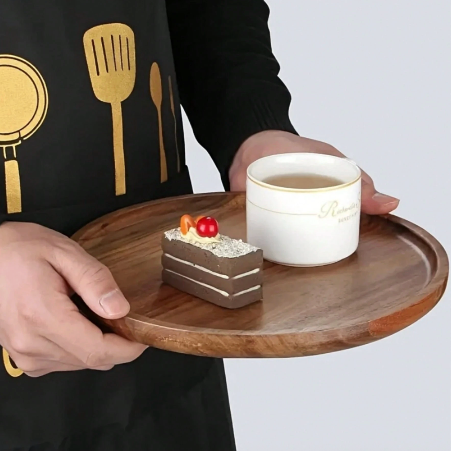 4-Sized Acacia Wood Round Tray – Wooden Plate for Kitchen & Dining Table Decoration, Suitable for Coffee Tables & Home Décor