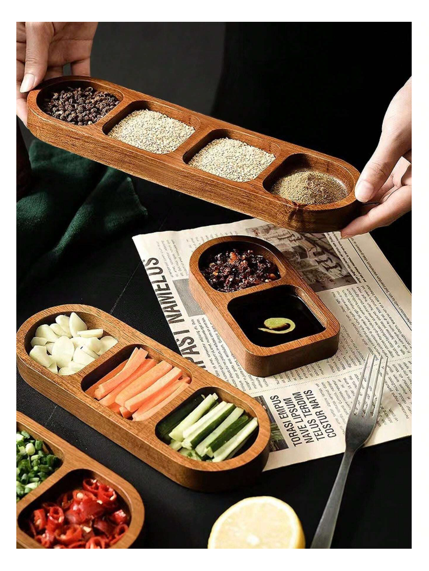 Wood Oval Tray With 2/3/4 Compartments