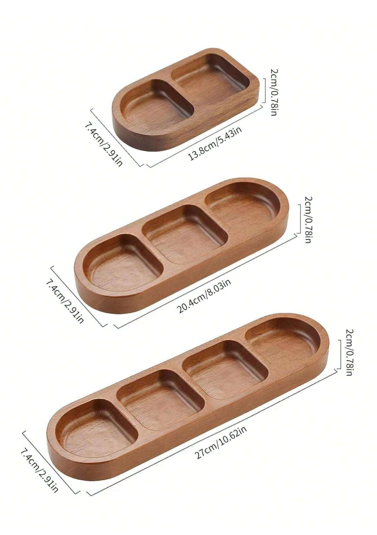 Wood Oval Tray With 2/3/4 Compartments