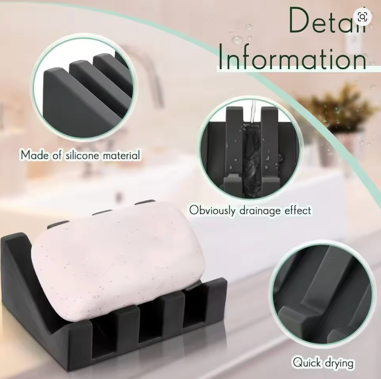 Silicone Self-Draining Soap Dishes with Waterfall Design – Rectangular Soap Holder Trays with Drainage