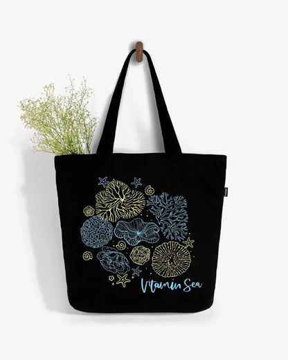 Vitamin Sea | Large Canvas Tote Bag for Women, Tote Handbags for Women with Zipper & Inner Pocket for College, Shopping, Office