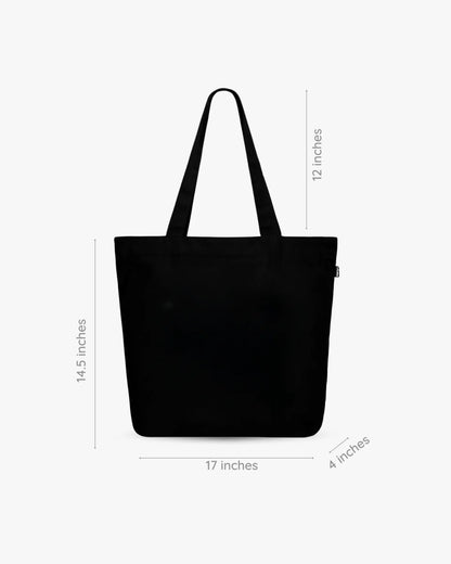 Happy Flowers Black | Large Canvas Tote Bag for Women, Tote Handbags for Women with Zipper & Inner Pocket for College, Shopping, Office