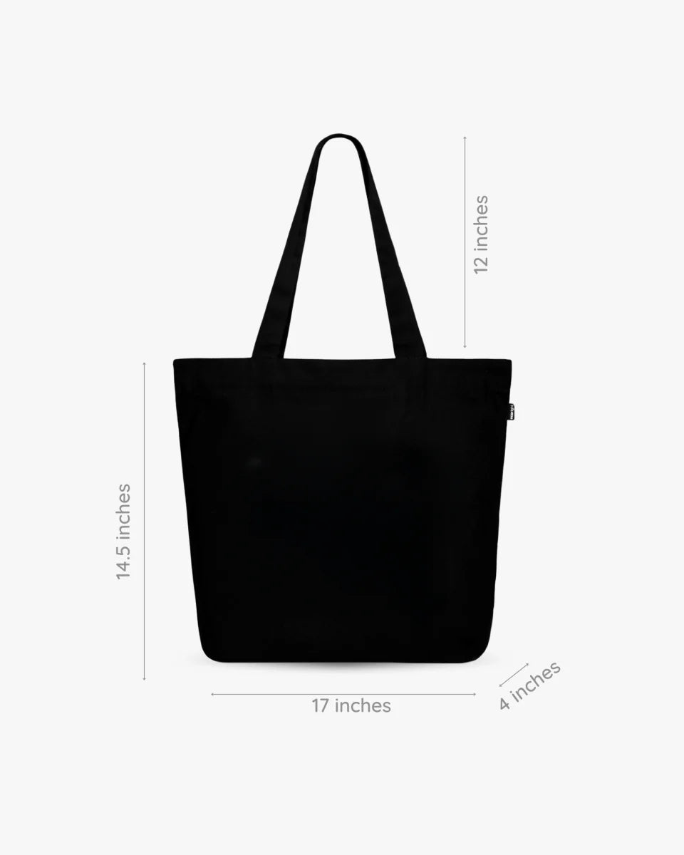 Happy Flowers Black | Large Canvas Tote Bag for Women, Tote Handbags for Women with Zipper & Inner Pocket for College, Shopping, Office