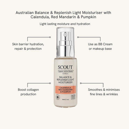 SCOUT Organic Active Beauty Balance & Replenish Light Moisturiser With Calendula, Red Mandarin & Pumpkin