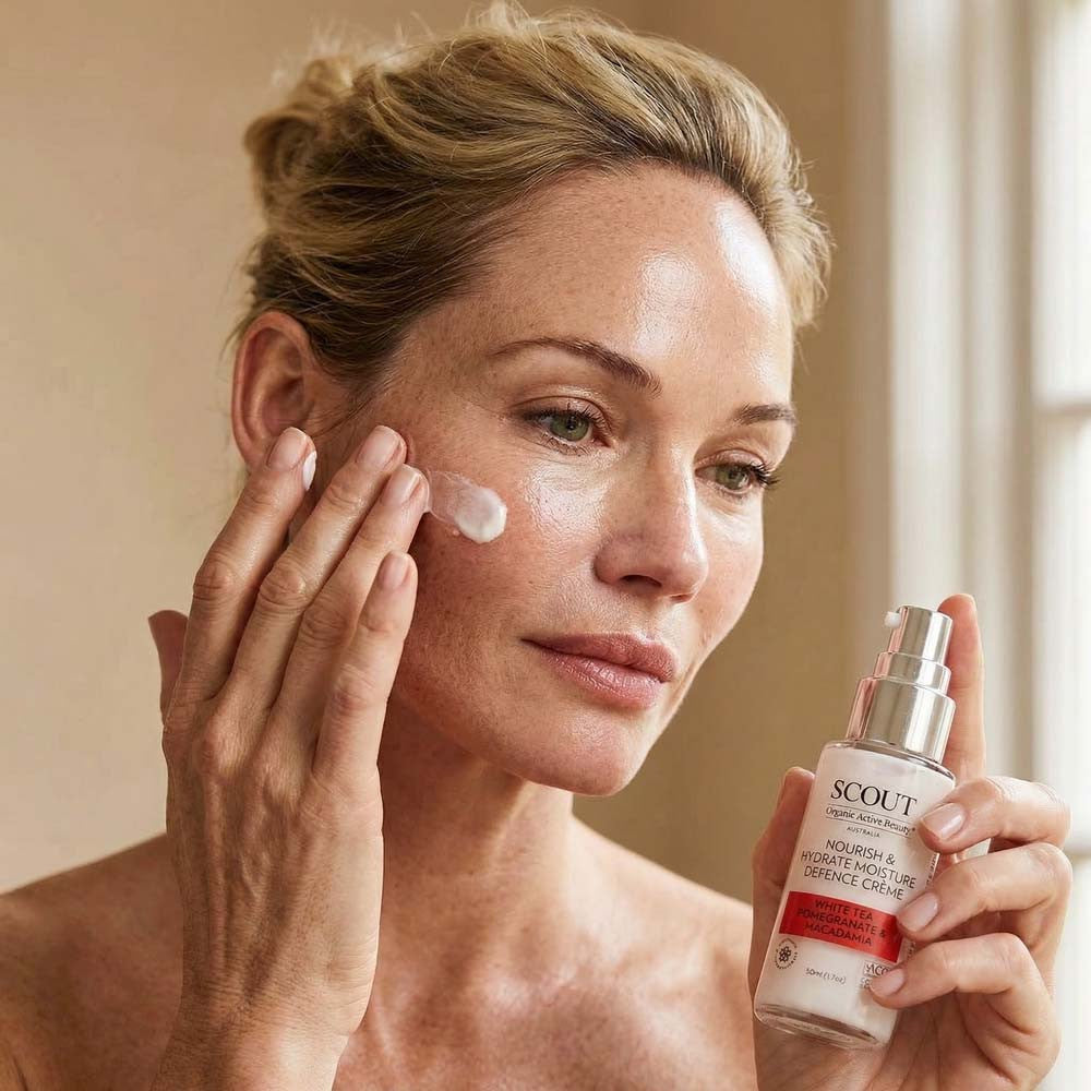 SCOUT Organic Active Beauty Nourish & Hydrate Moisture Defense Moisturizer Creme With White Tea, Pomegranate And Macadamia