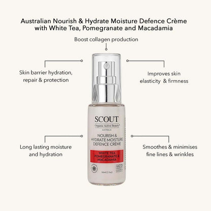 SCOUT Organic Active Beauty Nourish & Hydrate Moisture Defense Moisturizer Creme With White Tea, Pomegranate And Macadamia