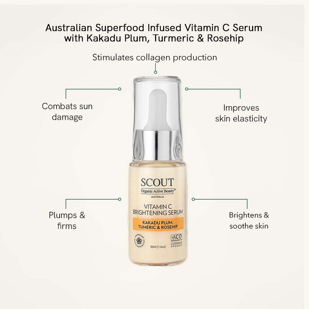 SCOUT Organic Active Beauty Vitamin C Brightening & Lightening Face Serum With Kakadu Plum, Turmeric & Rosehip