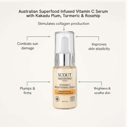 SCOUT Organic Active Beauty Vitamin C Brightening & Lightening Face Serum With Kakadu Plum, Turmeric & Rosehip