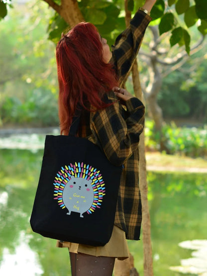 Porcupine Hug | Canvas Tote Bags for Women, College Bag for Girls, 100% Organic Cotton Tote Bag for Shopping, Travel & beach