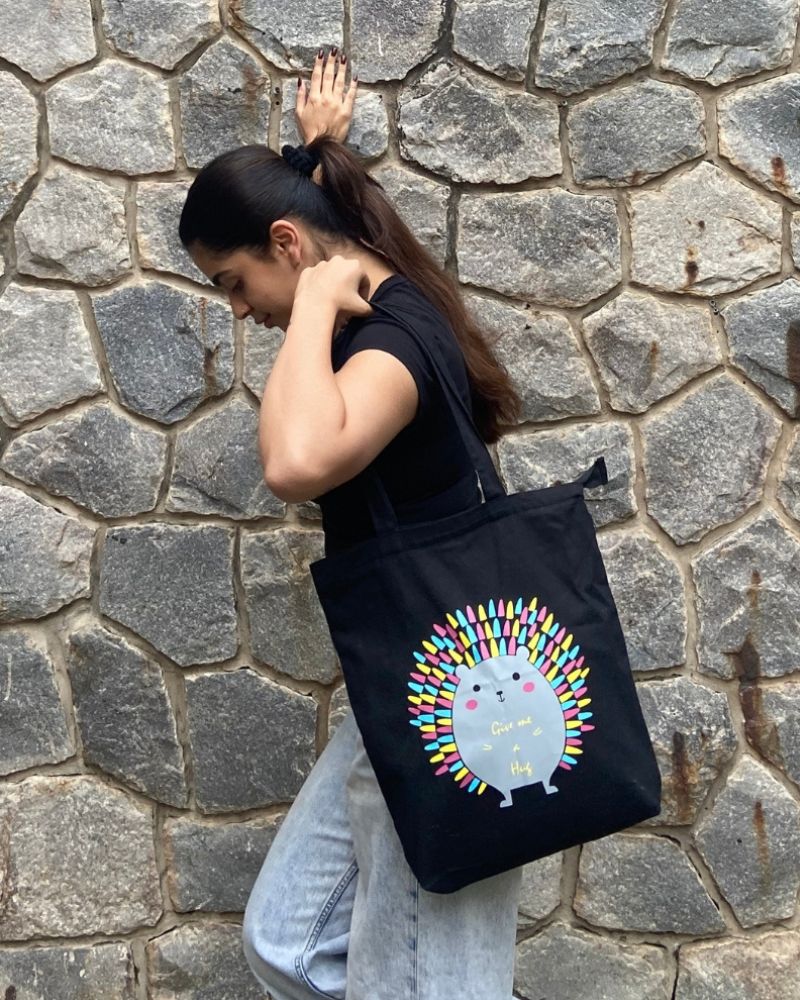 Porcupine Hug | Canvas Tote Bags for Women, College Bag for Girls, 100% Organic Cotton Tote Bag for Shopping, Travel & beach