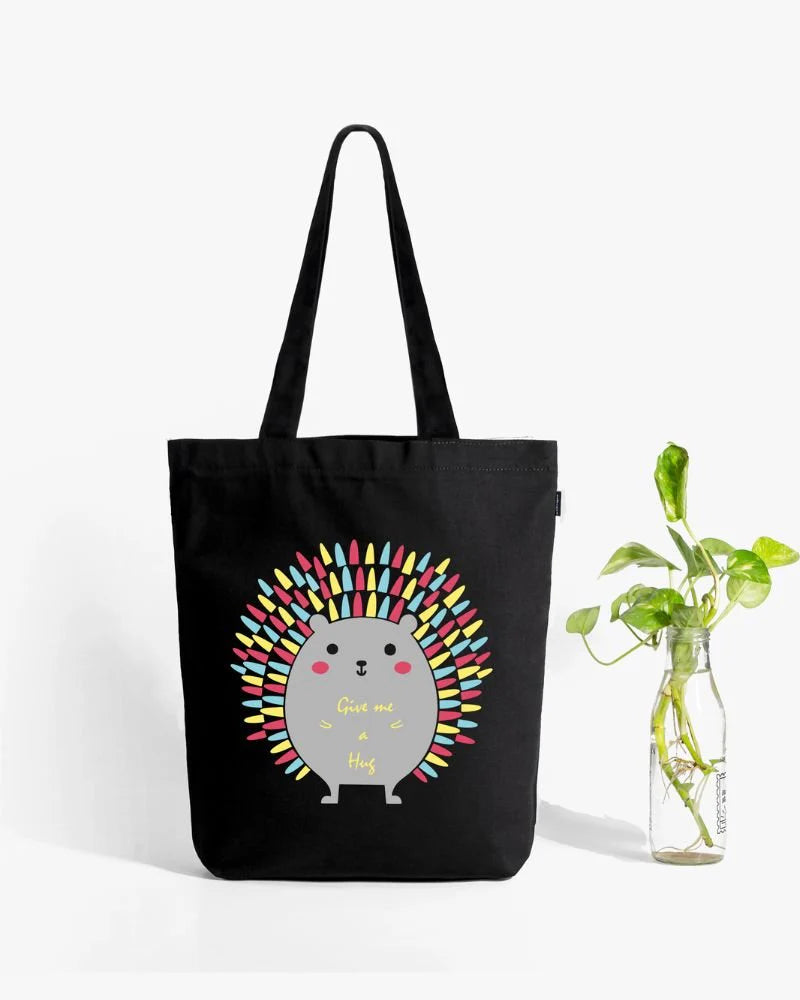 Porcupine Hug | Canvas Tote Bags for Women, College Bag for Girls, 100% Organic Cotton Tote Bag for Shopping, Travel & beach