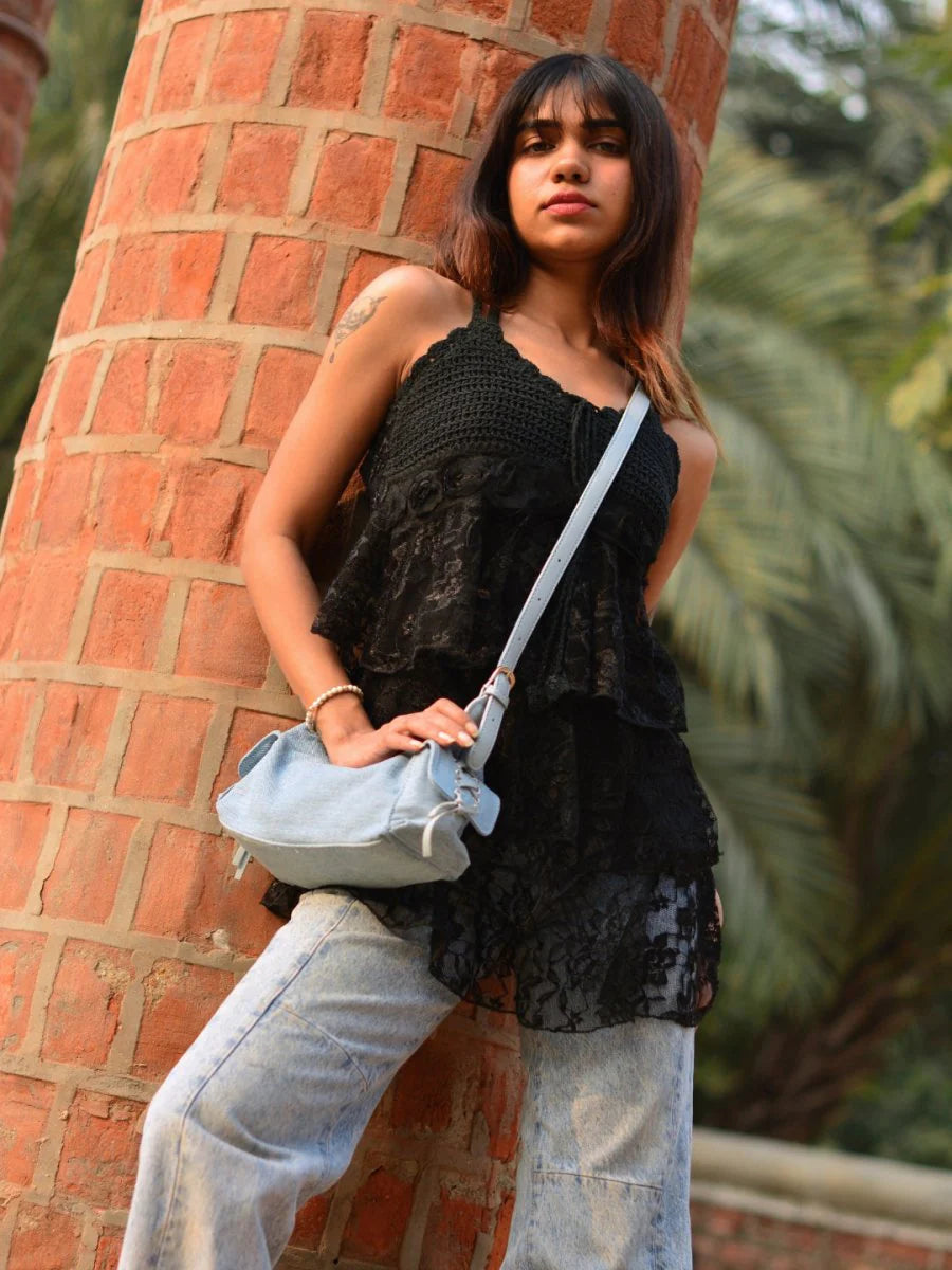 Denim Shoulder Bag for Women Stylish with Multiple Pockets