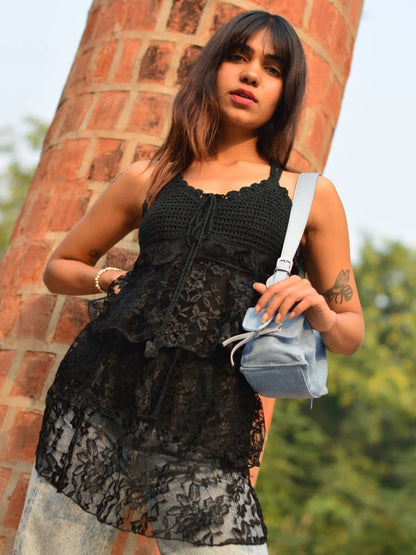 Denim Shoulder Bag for Women Stylish with Multiple Pockets